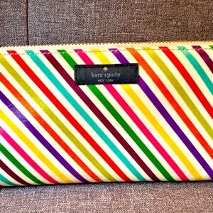 Kate Spade Rainbow Striped Zip Around Wallet Accordion Style